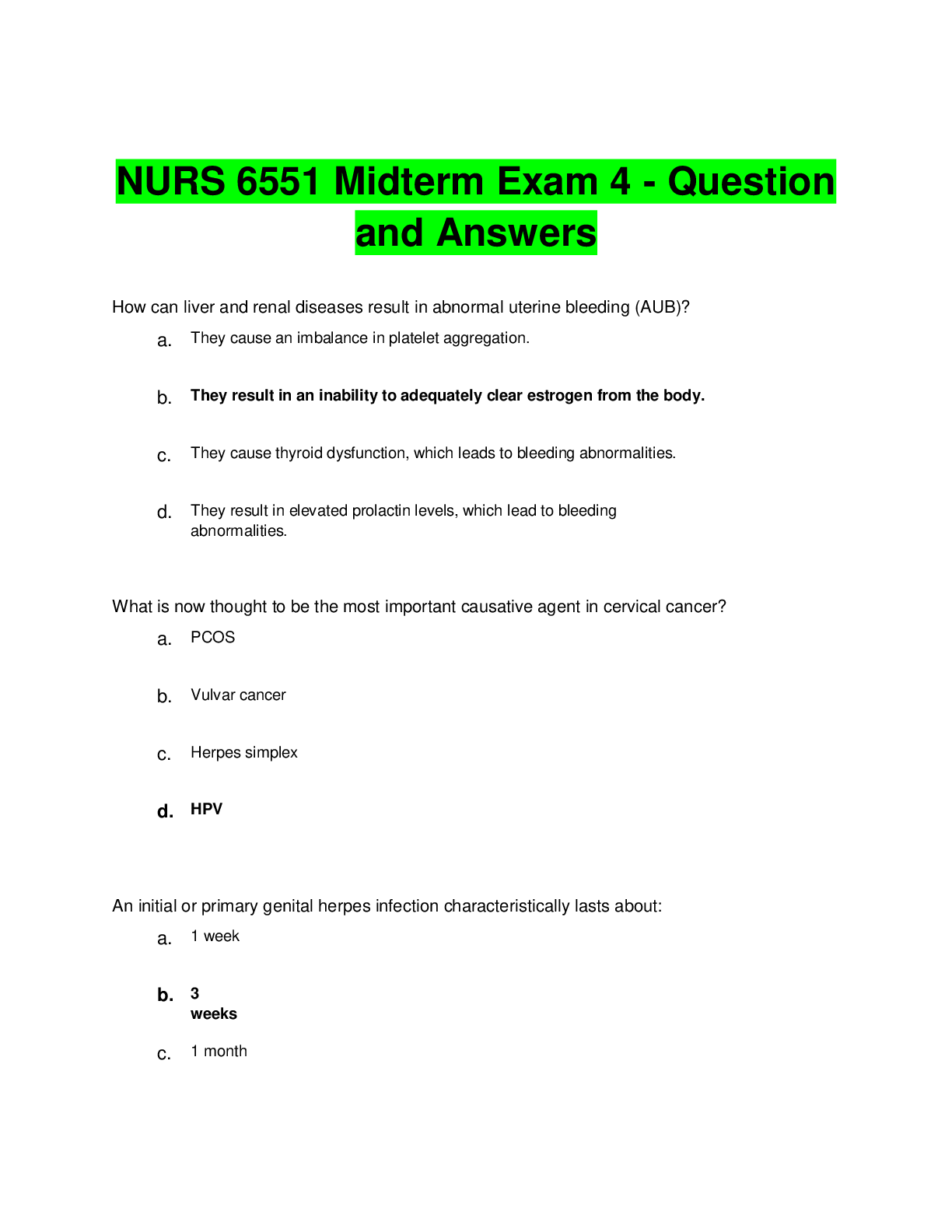 Preview image for NURS 6551 Midterm Exam 4 - Question and AnswersA+
